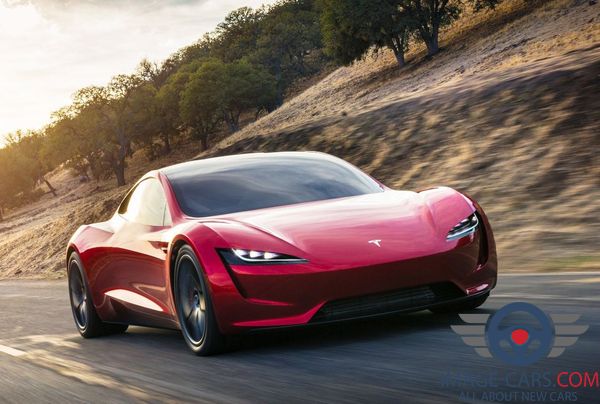 Front view of Tesla Roadster of 2018 year