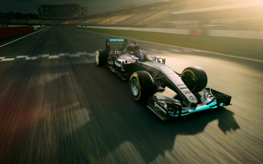 Mercedes F1 in Race track 4K Wallpaper
